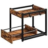 Estante de especias de 2 niveles, organizador de encimera de cocina, estante de almacenamiento de esquina extraíble con ganchos para cocina, oficina, estudio, dormitorio, sala de estar, marrón rústico