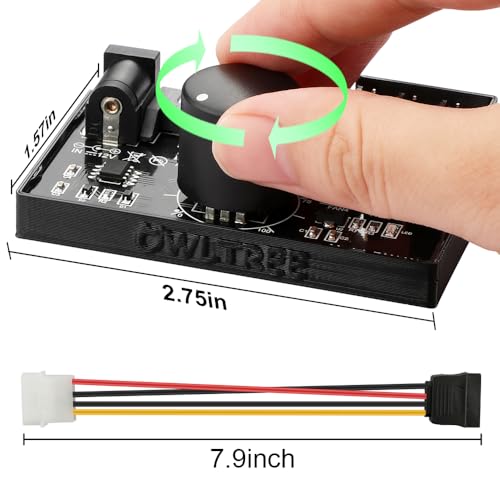 Image of 4 Pin 12V PWM Fan Controller 6 Fans Supported , PC Fan Adapter Hub Powered by SATA and DC 5525, Cooling Fan Speed Knob with Max Total 60W 5A Output