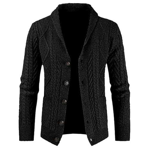 Sweater Cardigan for Men Padded Long-Sleeved Warm Ribbed Knit Outwear Cable Knit Casual Sweaters with Pockets