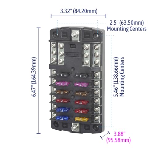 Image of Blue Sea Systems ST Blade Fuse Block 12 Circuit with Ground wihtout Cover, 100 Amps, 5031
