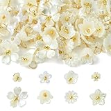 DanLingJewelry 80Pcs 8 Styles White Flower Charms Imitated Pearl Acrylic Flower Charms for Jewelry Crafts Making