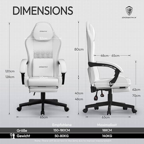 Sedia da gioco con luci RGB, sedia da gioco a LED con poggiapiedi per adulti, ergonomica, con supporto lombare, per videogiochi, in pelle PU, colore bianco - Sedia gaming - Immagine 2