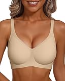 Vertvie Jelly Racerback Bras for Women Wireless Push Up Bra Seamless Supportive Full Coverage Convertible T-Shirt Bralettes(Semoline,Large)