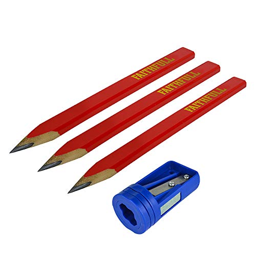 Faithfull CPSHARP Carpenters Pencils (Pack of 3 +Sharp Card) - Red