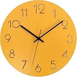 Reloj de Pared Reloj de Pared Amarillo Creativo, Funcionamiento silencioso, a Pilas, fácil instalación decoración del hogar(12 Inches)