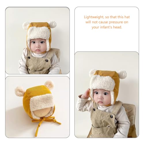NOLITOY Hat for Toddlers Thickened Trapper Hat Soft Material Design for Warmth and Comfort Cute Bear Ears for Outdoor Activities Yellow2