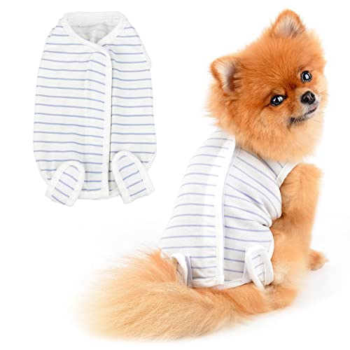 PAIDEFUL 術後服 ストライプ 猫用 ペット術後ウェア 介護服 皮膚保護 不妊手術 傷口保護 犬術後ウエア 男の子 女の子 兼用, グレー, M