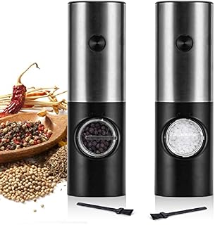 Electric Salt Pepper Grinder Set 2Pc Ninonly Electric Pepper Grinder Mill Set with LED Light, Automatic Operation Ceramic Salt and Pepper Sets Electric with 6 Adjustable Coarseness Refillable