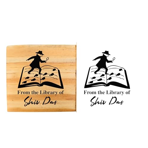 Image of Kunya Personalised Book Stamp with Your Name(3.5 cm Dia), customised for Stamping Books for Readers, Great Gift for booklovers, Kids, Teachers (Mr Detective)