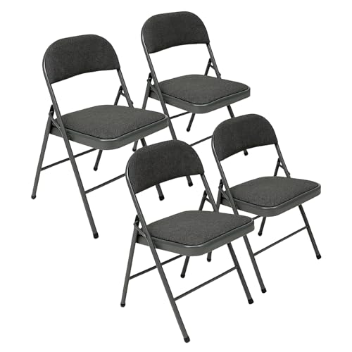 TIENDA EURASIA – Sillas Plegables | Pack de 4 | Estructura de Metal y Tela | Asiento Acolchado | Tejido Jaspeado | Respaldo Extendido | Medidas 46.5x46.5x79.5 cm | Peso Máximo Permitido 110 Kg (Gris)