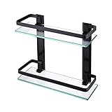 PORTE ITALIANE, Mensola per Bagno, 2 Ripiani in Vetro Temperato da 8mm e Barra in Alluminio, Fino a 5 kg di Peso per Ripiano, 28x29x12 cm, Nero