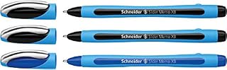 Schneider 150292 Slider Memo XB Ballpoint Pen (Line Width: XB, Made in Germany) Pack of 3, 2x Black / 1x Blue