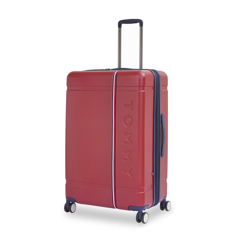 Image of Tommy Hilfiger Millennia Large Hard Luggage - Red |Check-in Trolley Bag with TSA Lock | 360 Spinner Double Wheels | Telescopic Handle | Polycarbonate Hardshell Suitcase | 89L Capacity | 78cm