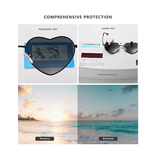 LASPOR Polarized Heart Sunglasses For Women Love Heart Shaped Sunglasses Metal Frame UV400 Protection4