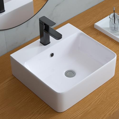 Fregadero de baño fácil de instalar, lavabo de cerámica sobre mostrador, resistente a arañazos, para apartamentos pequeños, hoteles, caravanas, cocina, baño, restaurante (color blanco)