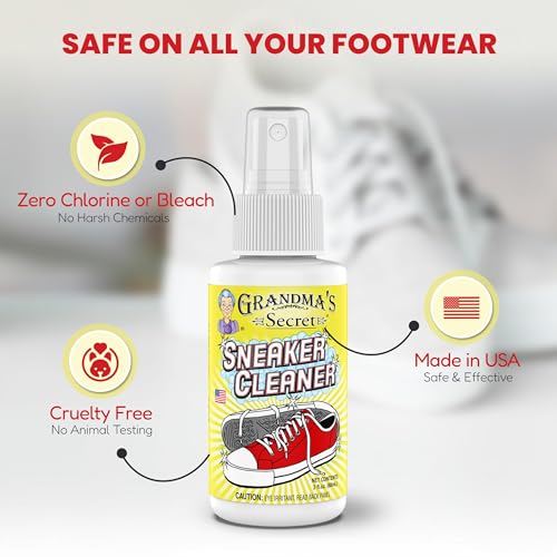 Image of Grandma's Secret Shoe Cleaner - Stain Remover Spray for Rubber, Canvas and Leather - Removes Dirt, Grime and Grass - Sneakers Cleaner for Outdoor Shoes, Slippers and Moccasins - 3 Ounce