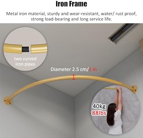C Shaped Fitting Room Curtains for Privacy, Wall Mounted Dressing Room Partition, Light Coffee & Gold Rod, 80cm/31.5in, Ideal for Boutique & Home Changing Areas