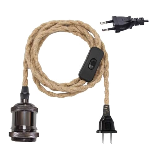 Mengjay Lustre Corde de Chanvre,Douille E27 Vintage Cable Suspension Luminaire avec Interrupteur et Fil Cable,Induistrielle Suspension Lampe Corde pour Maison, Chambre,...