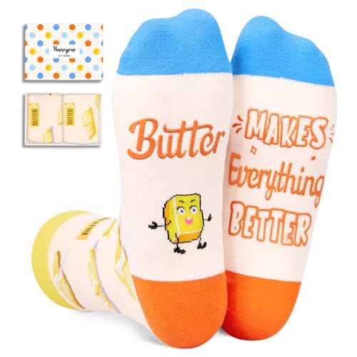HAPPYPOP Food Socks for Men Women - Funny Butter Socks Novelty Butter Gifts Stocking Stuffers for Teen Girls Boys