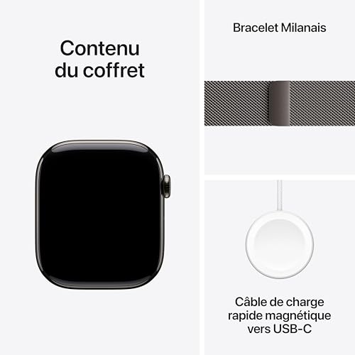 Apple Watch Series 11 [GPS + Cellular 46 mm] Montre connectée avec boîtier Ardoise et Bracelet Milanais Ardoise. Score de Sommeil, Moniteur d’activité, Suivi de la santé, écran Toujours activé