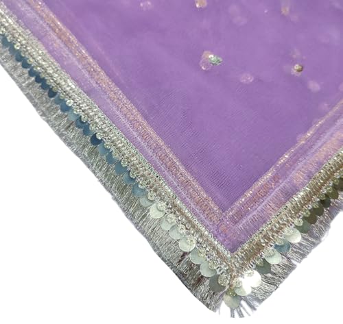 Image of Navti Creations Women's Lightweight Net Dupatta With Sequence Embroidery & Kiran Border (Length 2.25m)