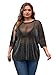 MakeMeChic Women's Plus Size Concert Outfits Fishnet Tops Black Rhinestone Sheer Short Sleeve Summer Tops B Black X-Large Plus