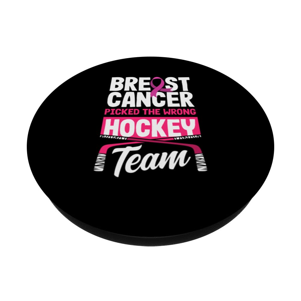 Breast Cancer Hockey Team Breast Cancer Awareness PopSockets Swappable PopGrip, Black - Image 2
