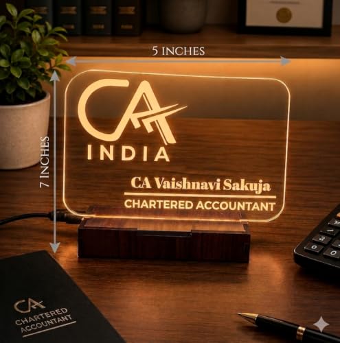 Image of DON'T JUDGE ME Personalized CA Nameplate with Light, Corporate Gifting Custom LED Acrylic Plates, Chartered Accountant Acrylic Desk lamp