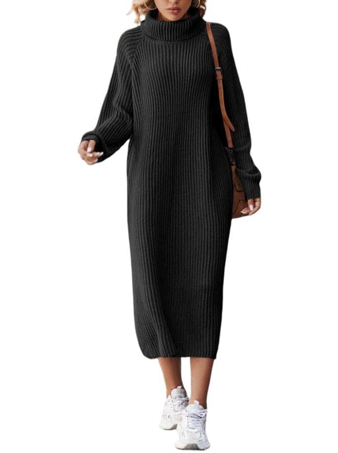 Turtle Neck Sweater Dress for Women 2024 Trendy Long Sleeve Maxi Sweater Dress Ribbed Knit Pullover Dresses