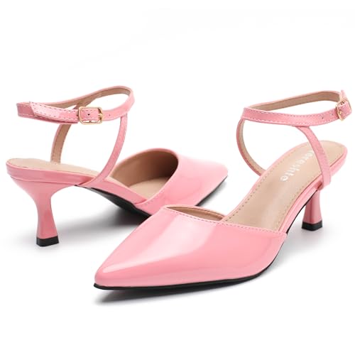 Women's Low Kitten Heels Ankle Strap Pumps Slingback Closed Toe Summer Dress Shoes 7