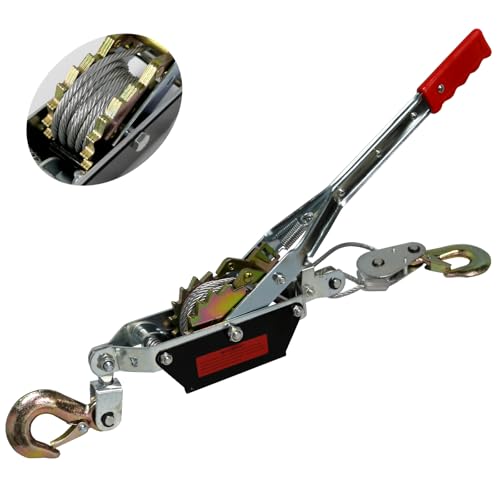 Bigorenda Come Along Winch,2T(4410lbs) Pulling Capacity,Heavy Duty Ratchet Power Puller Tool with Dual Gears,2 Hooks Hand Winch Cable,12FT Steel Cable,Automotive Hoist Cable Puller for Vehicle Rescue