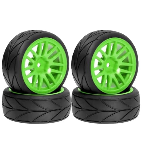 Roues de dérive 12mm hexagone en caoutchouc vert pour voitures RC Tamiya et HSP