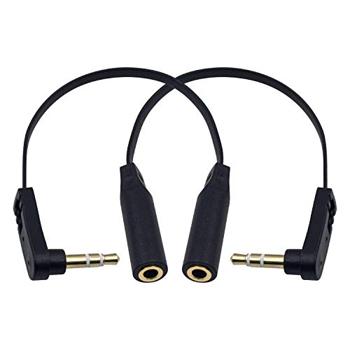 Maxhood 3.5mm Headphone Extension Cable, 2-Pack Flat Right Angle (1/8 inch) 3.5mm Aux Male to Female Extension Audio Stereo Short Cable for Phones, Speakers,PS4 Headset & More, 6.8inch