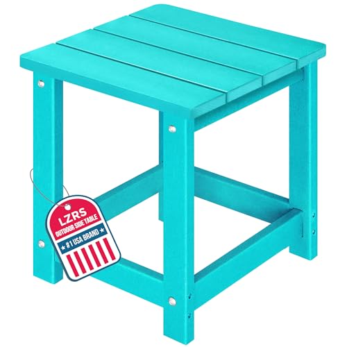 LZRS Square Patio Side Table, Heavy Duty HDPE Outdoor End Table with Wood Texture, Weatherproof Composite Table for Adirondack Chairs, Deck, Pool, Indoor/Outdoor, No Peeling or Cracking(Turquoise)