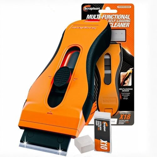 Scraplean Multi-Purpose Non-Scratch Oven, Hob, Glass, Window, Ceramic and Cooktop Cleaning Tool- 18 Refills with Storage Cleaning Tool, Auto-Reload Scraper Tool for, Limescale and Painted Surfaces