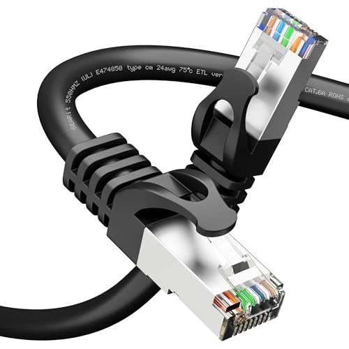 GEARit Cat6A Ethernet Cable (10 ft, Black) 10Gbps Snagless Shielded SSTP, SFTP Shielded Ethernet Cable, 26AWG 4 Pair Solid Bare Copper Cat6 Cable, Cat 6 Shielded Network Cable - 10 feet