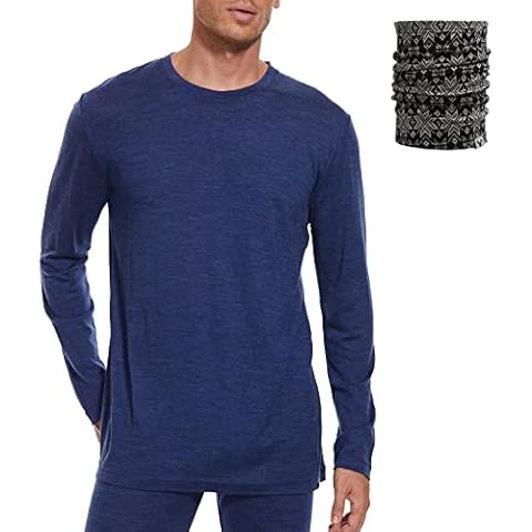 MERINNOVATION Merino Wool Base Layer Tops for Men 100% Merino Wool Thermal Shirt Long Sleeve, Indigo Blue 165, Large Cover