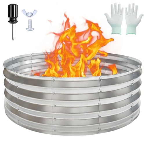 36 Inch Round Fire Pit Ring, Heavy-Duty Galvanized Steel Fire Ring for Outdoor Bonfires, Backyard & Camping, Rust-Resistant & Easy Assembly (3×3×1 FT)