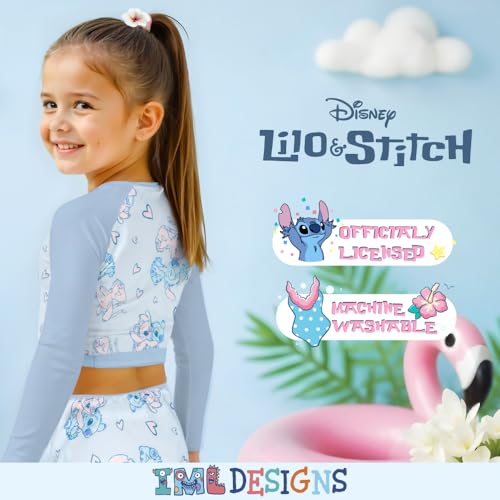 Image of Disney Lilo & Stitch Girls 2-Piece Swimsuit Set, Long-Sleeved Rash Guard and Bikini Bottoms, Quick-Drying Swimwear for Kids
