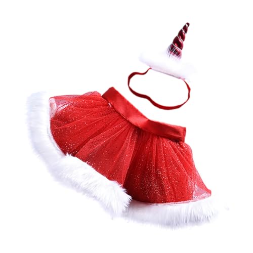 Luckxing Juego de tutú y diadema para bebé, faldas de tutú de Navidad rojas y blancas con diadema, conjunto de ropa para bebé de 1 a 3 años, trajes de Halloween para Navidad
