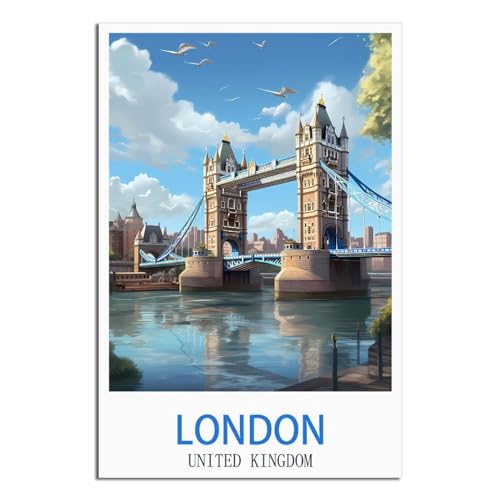 HYBFQXELL Poster vintage sur toile de Londres et Royaume-Uni - Décoration murale moderne pour chambre à coucher - 20 x 30 cm