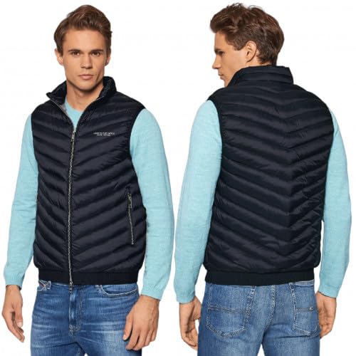 Armani Exchange A|X mens Real Down Quilted Packable Vest, Navy/Melange Grey, Large US