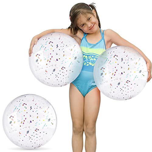 Mcpinky Glitter Beach Balls 16", 3Pcs Inflatable Beach Balls Transparent Floating Ball With Silver Confetti Pool Toys For Kids And Adult Summer Pool Party #TOP13