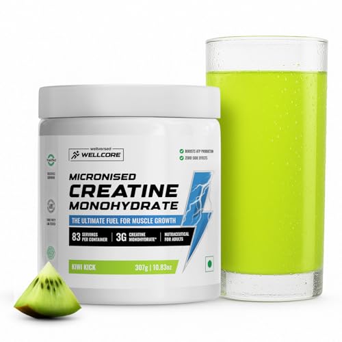 Image of Wellcore Pure Micronised Creatine Powder For Enhanced Muscle Strength With Rapid Absorption (83 Servings, Kiwi Kick)