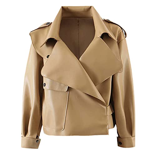 Veste moto femme cuir synthétique col rabattu protection vent style punk