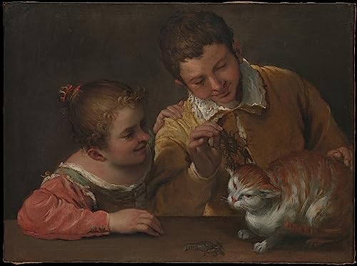 Toile Deux enfants taquinant un chat Carracci pour une maison pleine d'histoire
