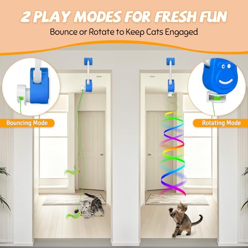 Image of Door Frame Cat Toy for Indoor Cats, Automatic Hanging Toy | Interactive cat toys for indoor cats with 2 play modes: automatic bouncing and rotating; hangs from door frames.