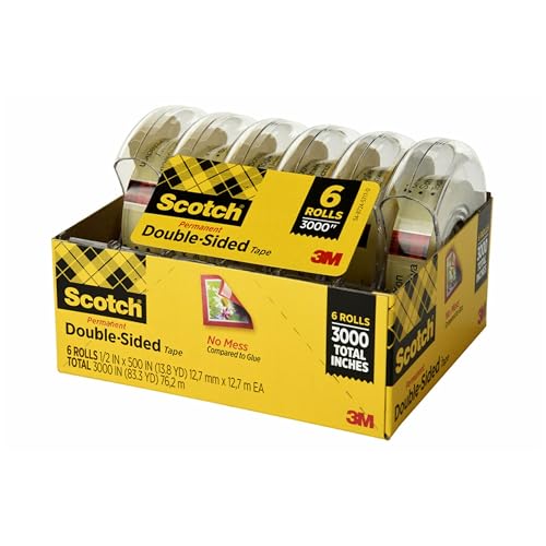 Image of Scotch Double Sided Tape, 1 /2 in x 500 in, 6 Dispensered Rolls (Pack of 16, 96 Count Total)