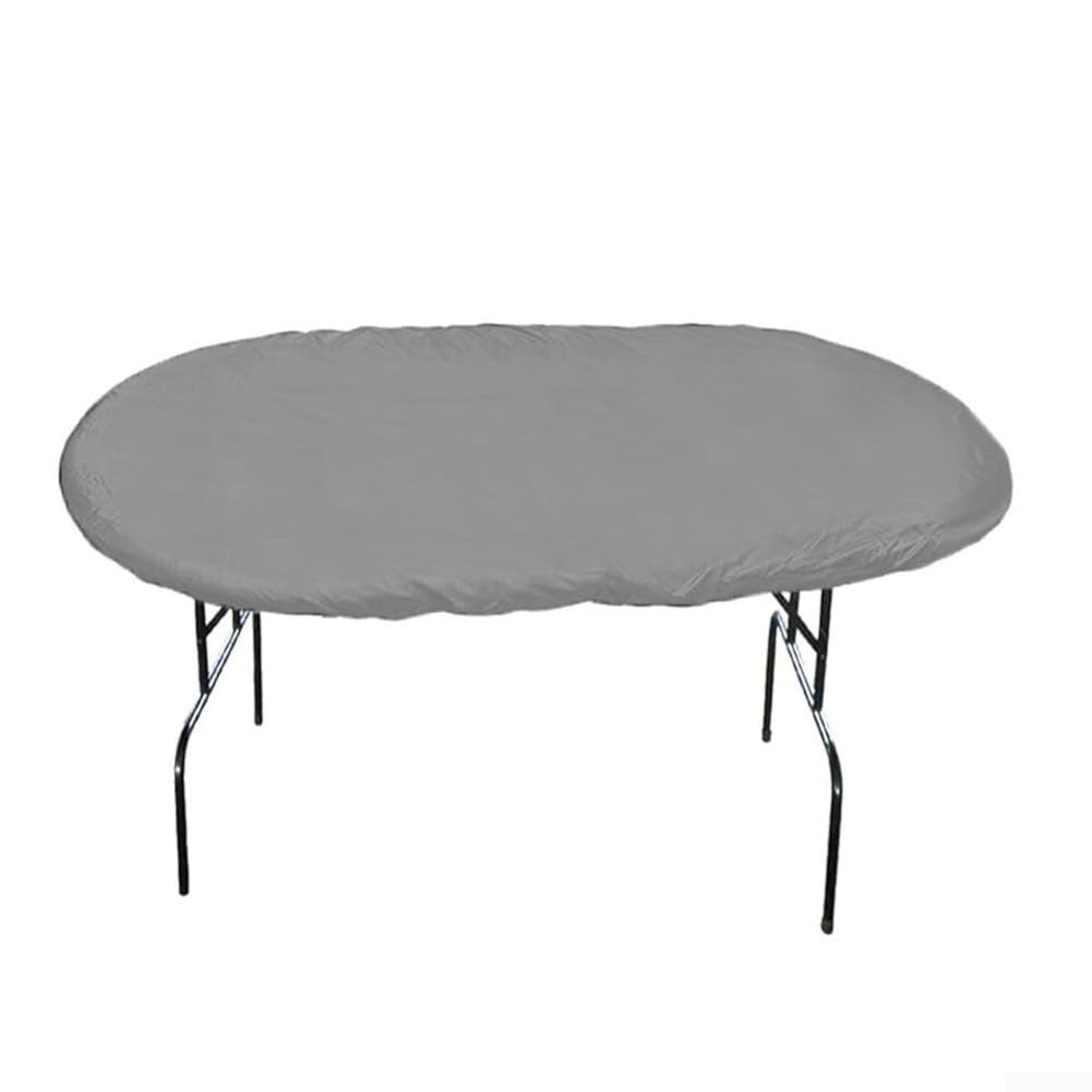 RiseNova Oval Game Table Cover 420D Oxford Waterproof Poker Table Dust Protector with Drawstring 244x122cm for Outdoor Patio Garden Use(Grey)