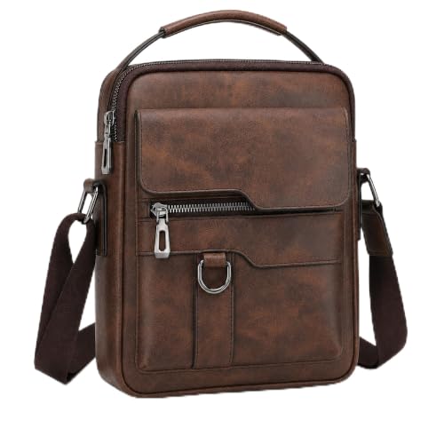 Men's Faux Leather Crossbody Bag, Multi Pocket Messenger Purse, Brown